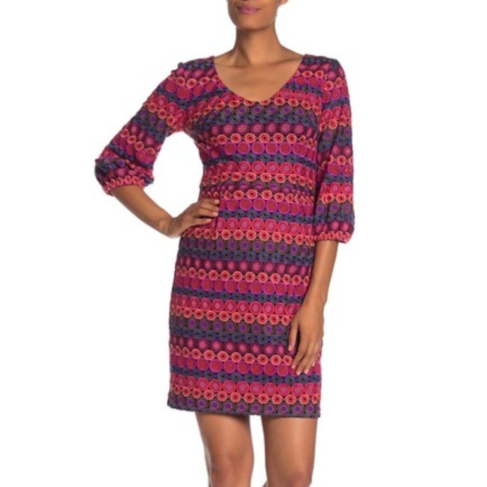 Trina Turk Nicole Embroidered 3/4 Sleeve Dress